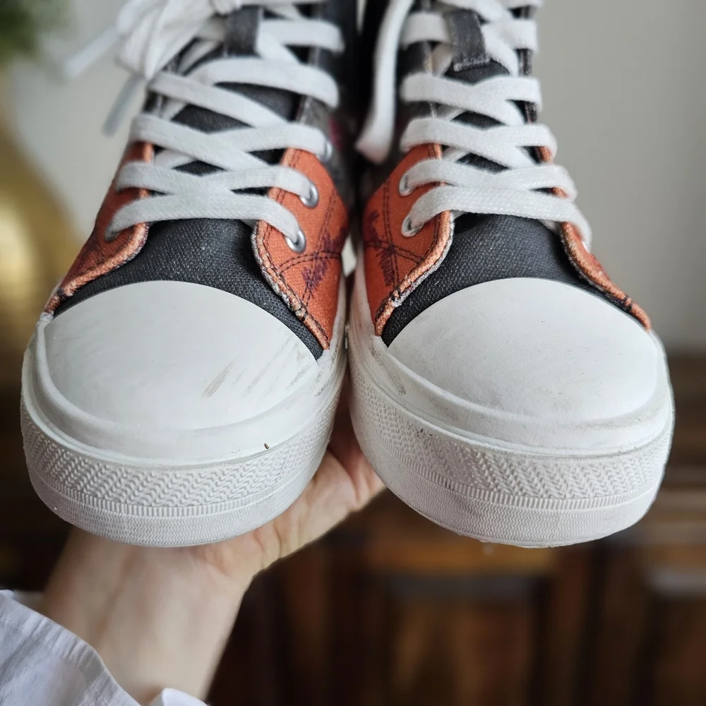 🎀 Disney Minnie Mouse Floral High-Top Sneakers | Kids Size 2 | Canvas Patchwork